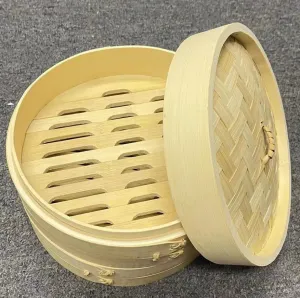 Bamboo Steamer 2 Tier with Lid Baskets Storage Multiple Use BPT14