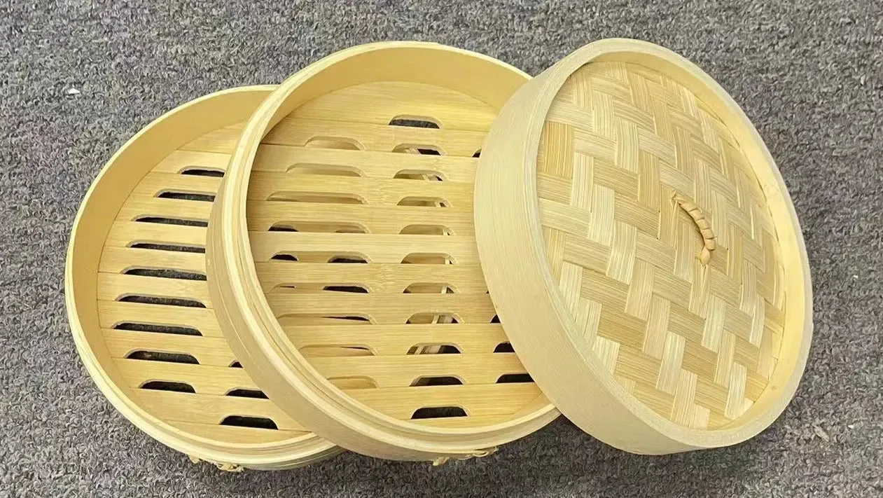 Bamboo Steamer 2 Tier with Lid Baskets Storage Multiple Use BPT14