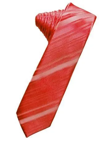 Berry Striped Satin Skinny Necktie