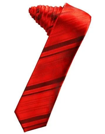 Berry Striped Satin Skinny Necktie