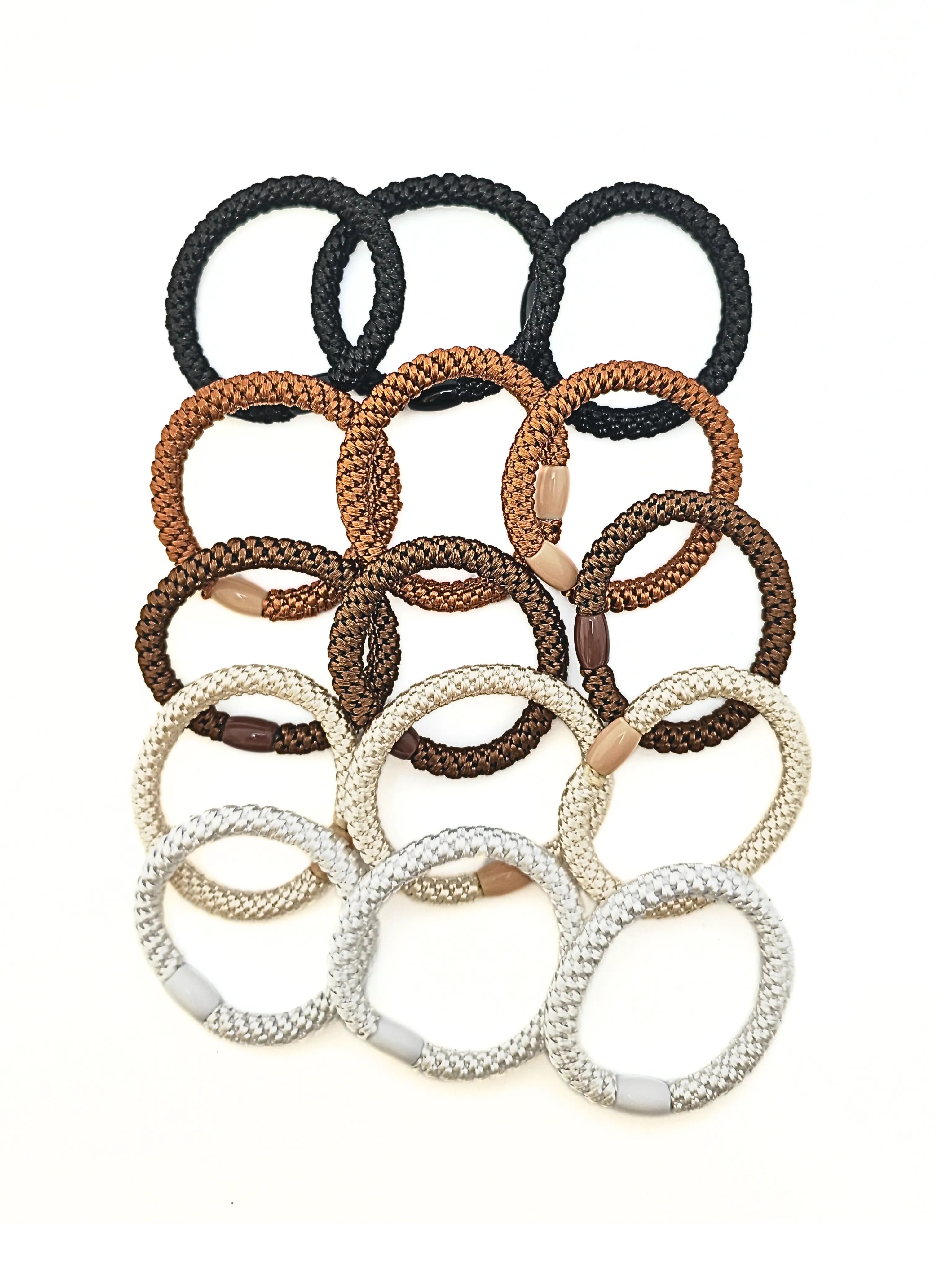 Braided Elastic Hair Ties Set - Neutral Tones (15-Pack)