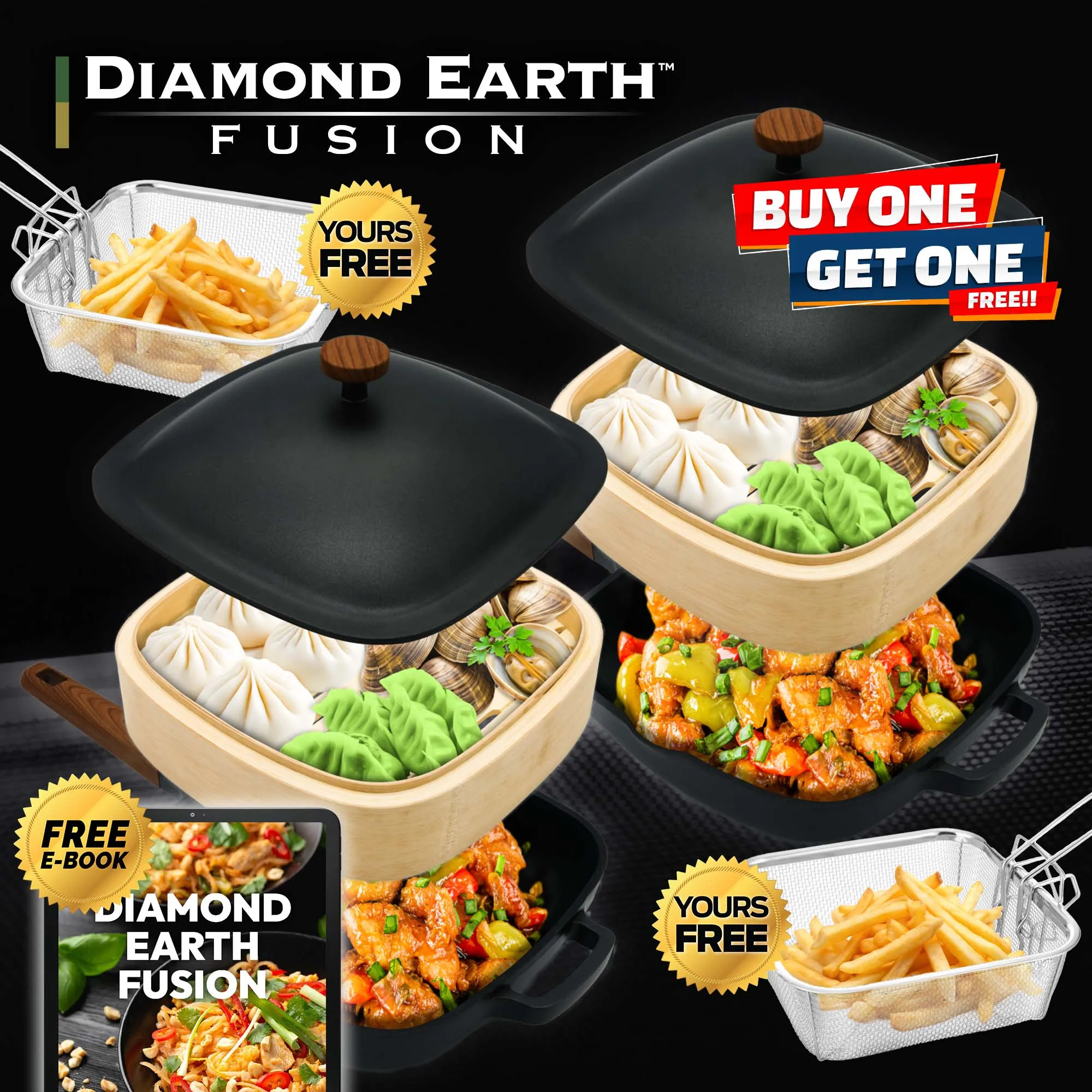 Diamond Earth® Fusion XL All-in-one Pan & Pot 4pc Set Buy 1 Get 1 FREE