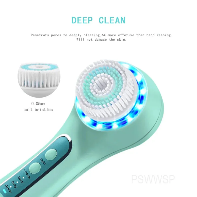 Electric Facial Cleansing Brush with LED & IPX7 Waterproof Technology