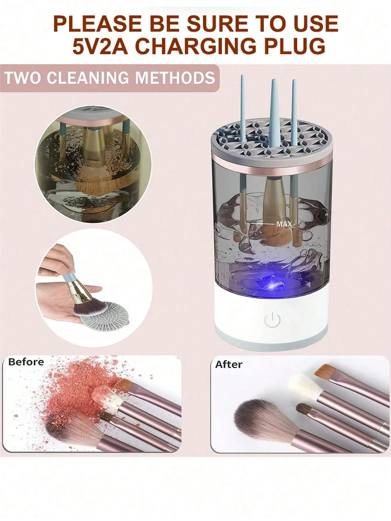 Electric Makeup Brush Cleaner Machine, USB Make up Brush Cleaner, Portable Electric Makeup Brush Cleaner, Makeup Brush Cleaner Machine with Makeup Brush Cleaner Mat for All Size Makeup Brush