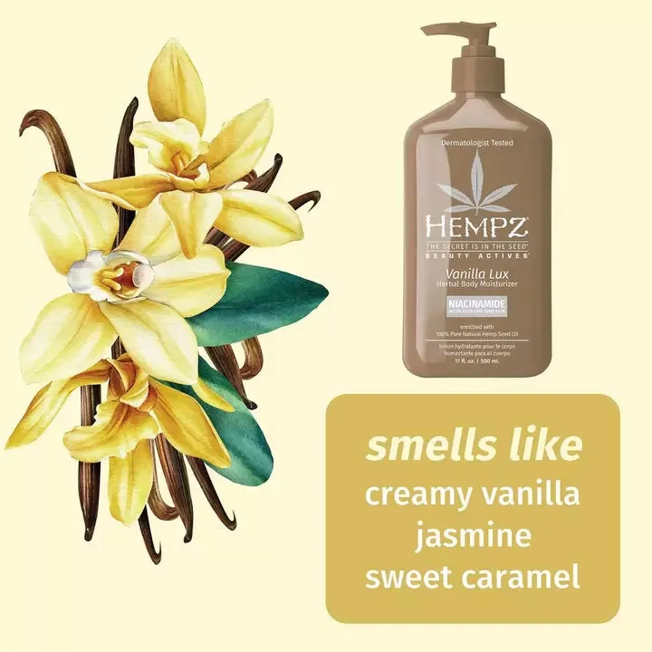 Hempz Vanilla Lux Herbal Body Moisturizer with Niacinamide 17oz.