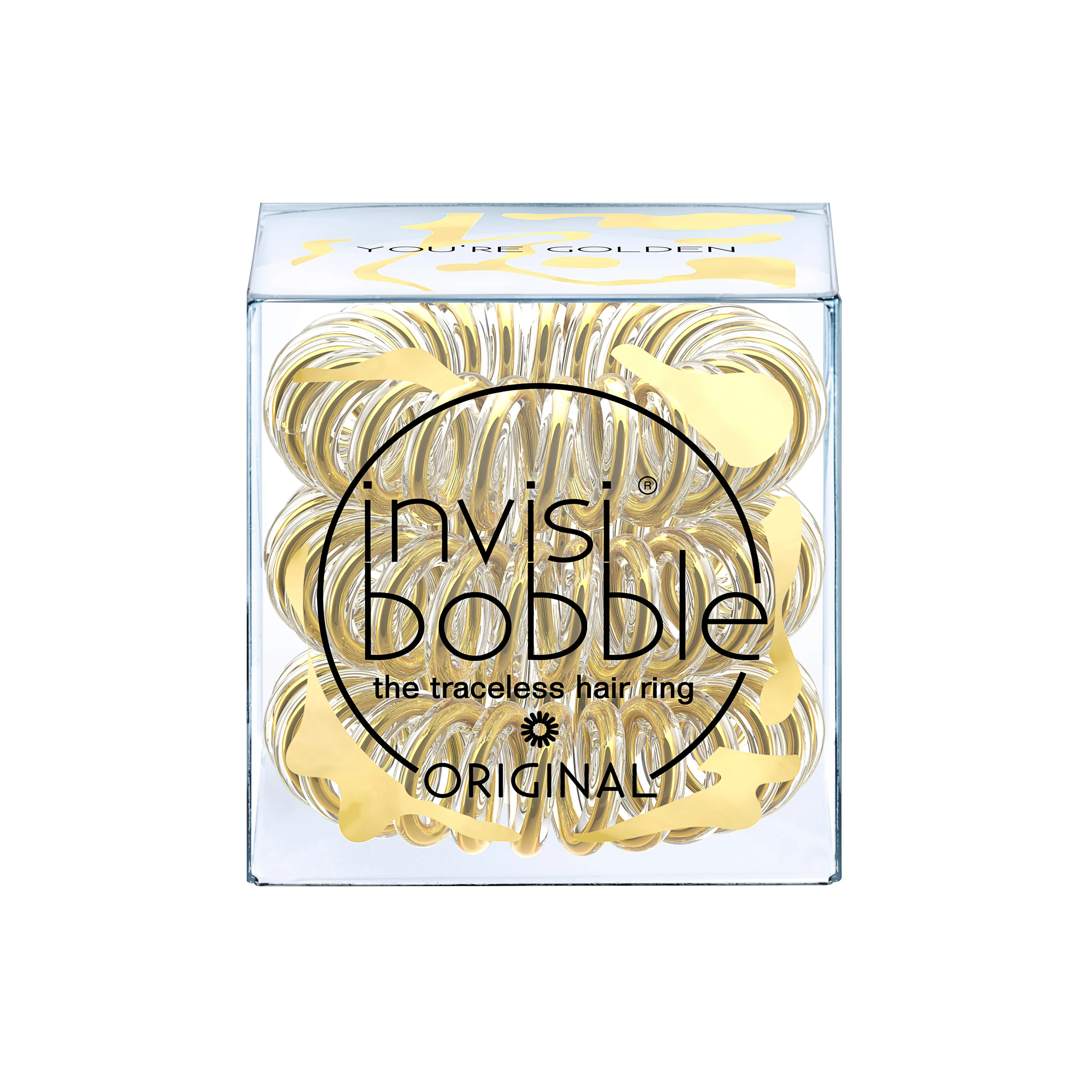 INVISIBOBBLE ORIGINAL Time To Shine - You're Golden Hair Ties, 3 Pack - Traceless, Strong Hold, Waterproof - Suitable for All Hair Types