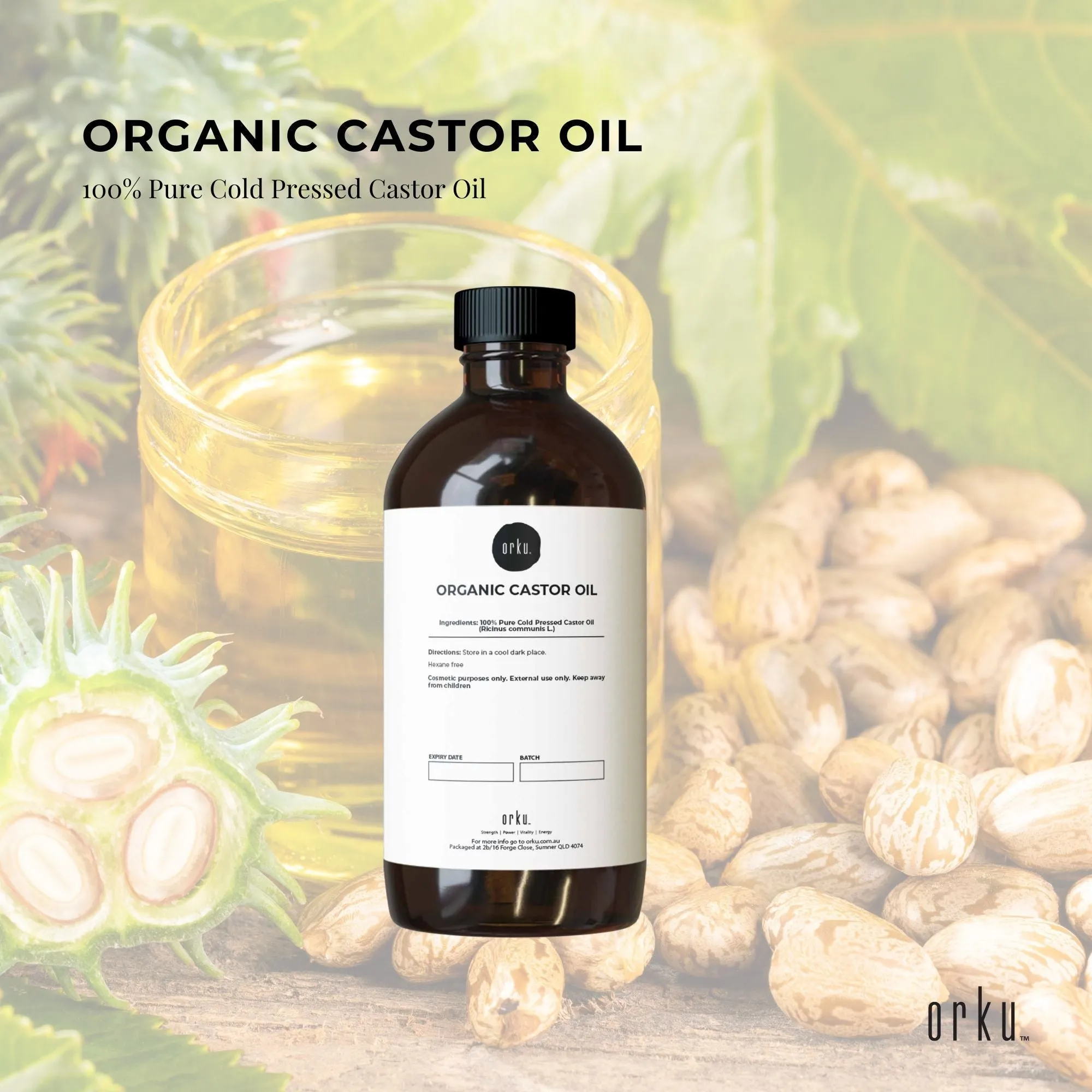 Organic Hexane-Free Castor Oil 1L - Cold Pressed, Antioxidant