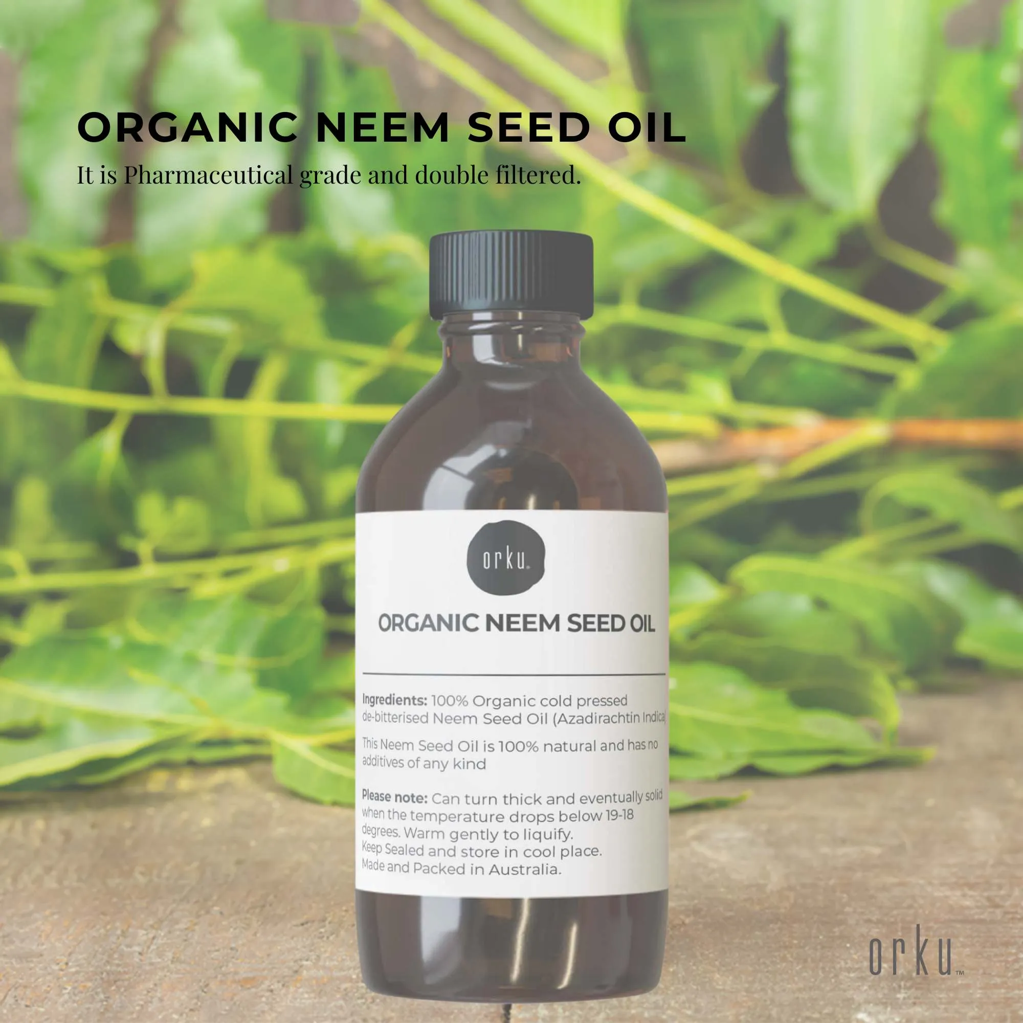 Organic Neem Seed Oil 100ml Cold Pressed, Vitamin E Rich