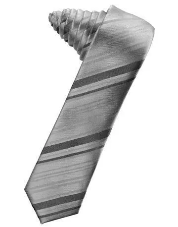 Pewter Striped Satin Skinny Necktie