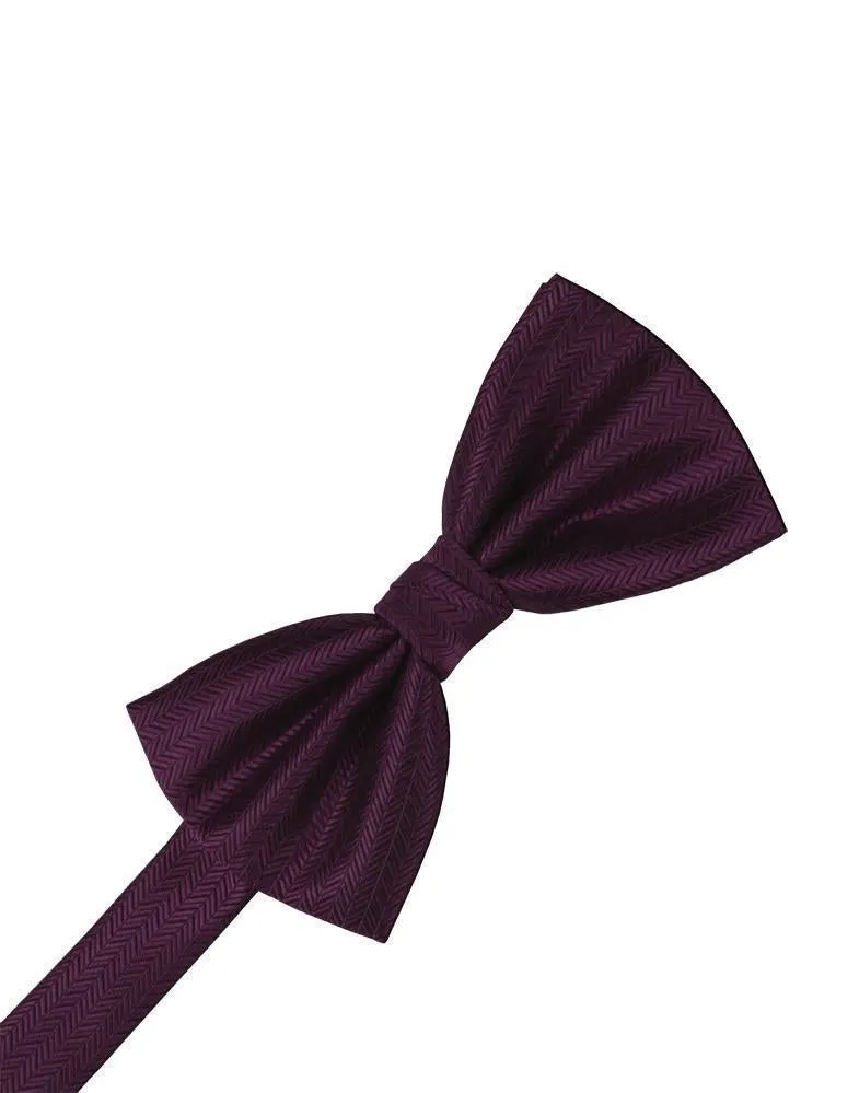 Plum Herringbone Bow Tie