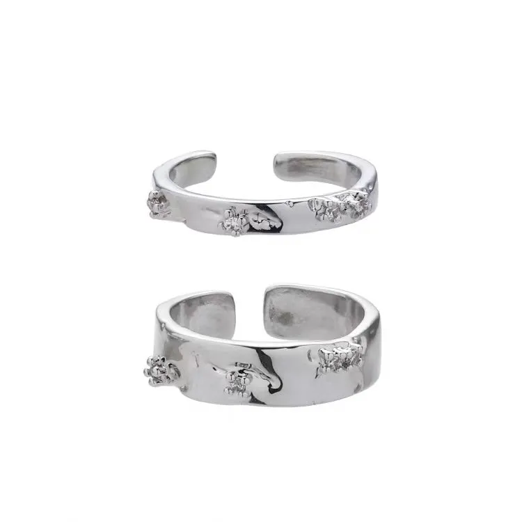 R31 Minimalist style Wrinkled Zirconia Ring Set | Couple Rings