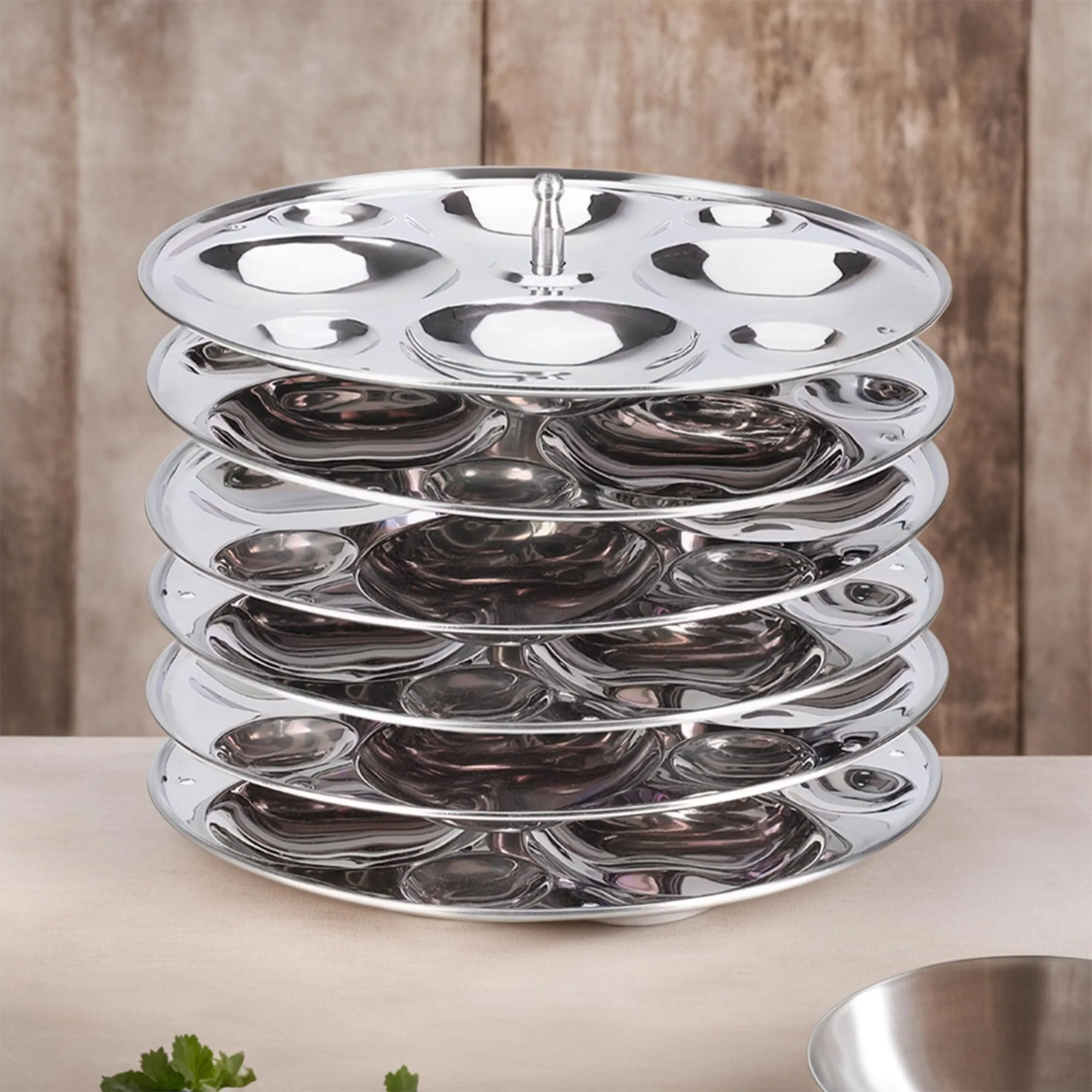 Usha Shriram Stainless Steel Idli Plates | 24 Small Idlis | 24 Big Idlis | 6 Round Plates | Removable Handles and Plates | Idly Maker | Idli Stand For Cooker | Idli Steamer | Steamer For Vegetables