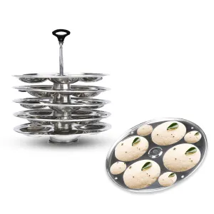 Usha Shriram Stainless Steel Idli Plates | 24 Small Idlis | 24 Big Idlis | 6 Round Plates | Removable Handles and Plates | Idly Maker | Idli Stand For Cooker | Idli Steamer | Steamer For Vegetables